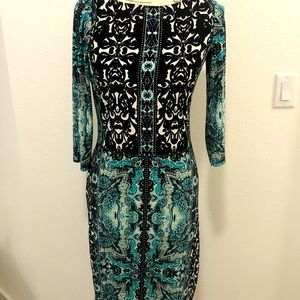 Maggy London Dress Size 4 Black & Teal Print